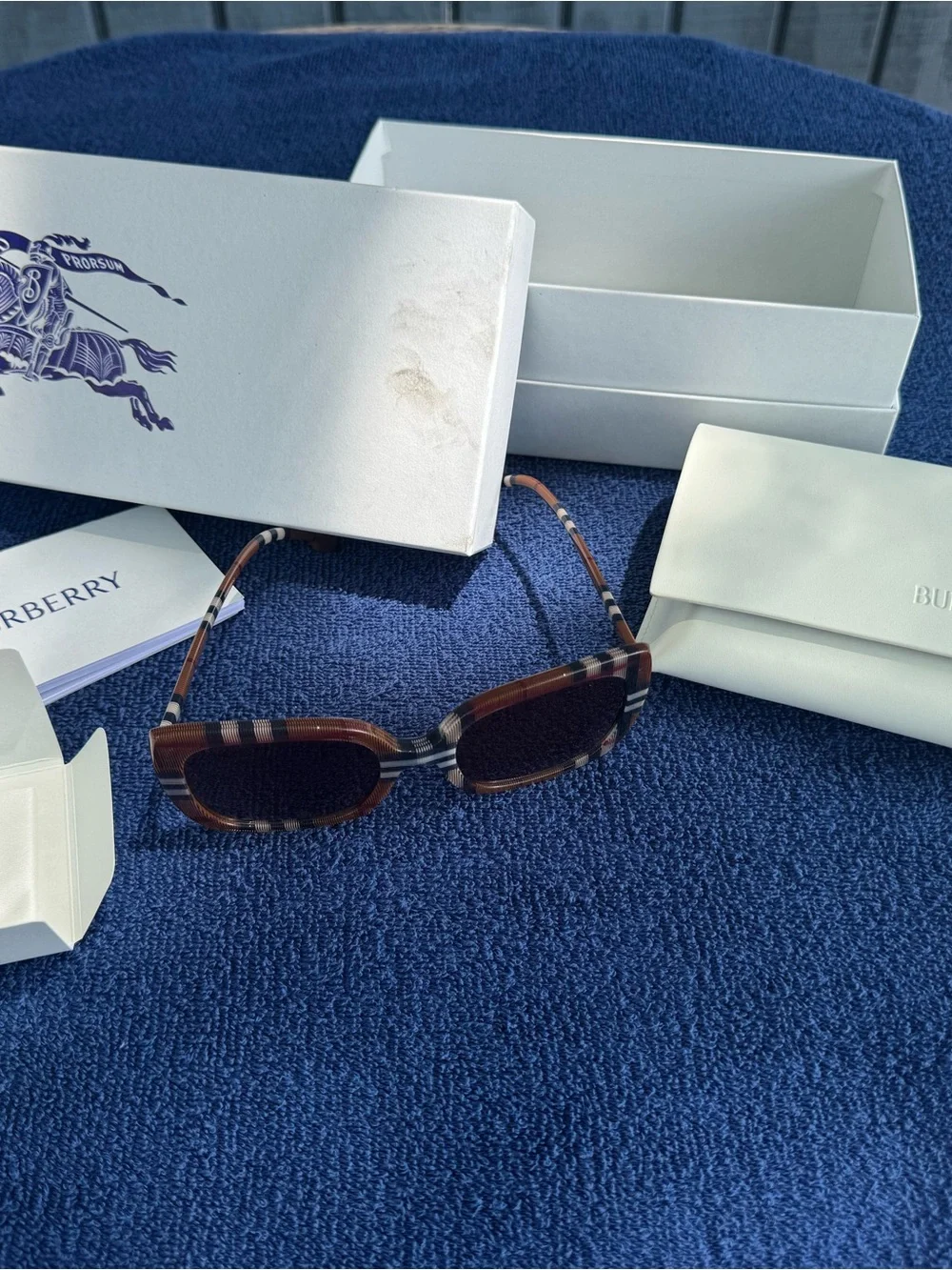 Burberry Plaid Acetate Oversized Square Sunglasses in Brown